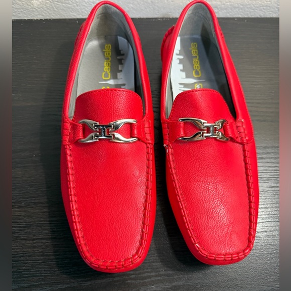 AC Casuals Other - Men’s Red Leather Slip-On Loafers with Silver Bit Hardware